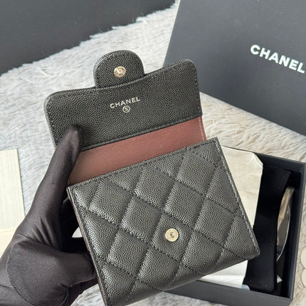 CHANEL 25S CF SMALL TRI FOLD WALLET 11 IN BLACK CAVIAR SILVER HARDWARE