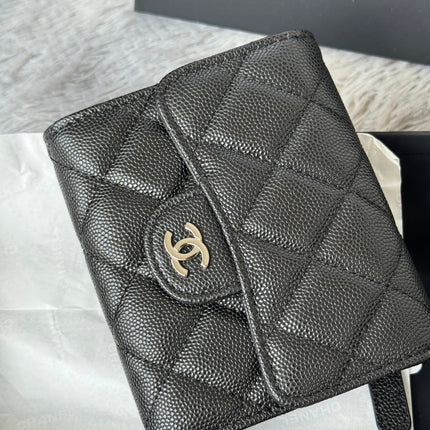 CHANEL 25S CF SMALL TRI FOLD WALLET 11 IN BLACK CAVIAR SILVER HARDWARE