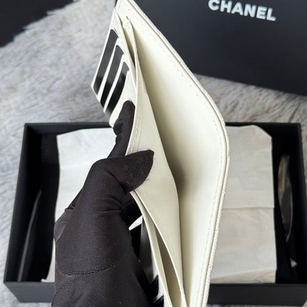 CHANEL 25S CF SMALL TRI FOLD WALLET 11 IN IVORY CAVIAR GOLD HARDWARE