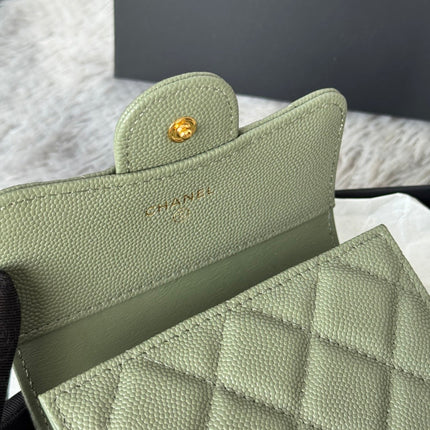 CHANEL 25S CF SMALL TRI FOLD WALLET 11 IN MOSS GREEN CAVIAR GOLD HARDWARE