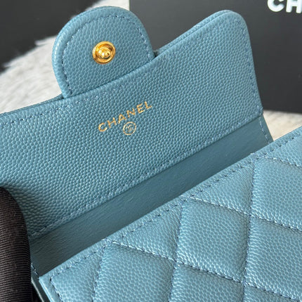 CHANEL 25S CF SMALL TRI FOLD WALLET 11 IN SLATE BLUE CAVIAR GOLD HARDWARE