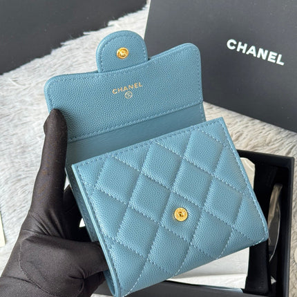 CHANEL 25S CF SMALL TRI FOLD WALLET 11 IN SLATE BLUE CAVIAR GOLD HARDWARE