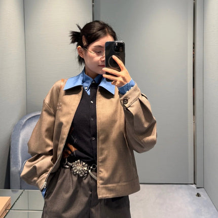 MIUMIU CONTRAST-FABRIC COLLAR JACKET STYLE 38