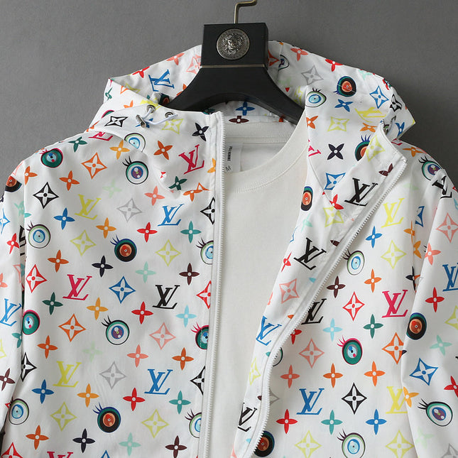 LV WHITE WINDBREAKER WITH COLORFUL MONOGRAM 238983