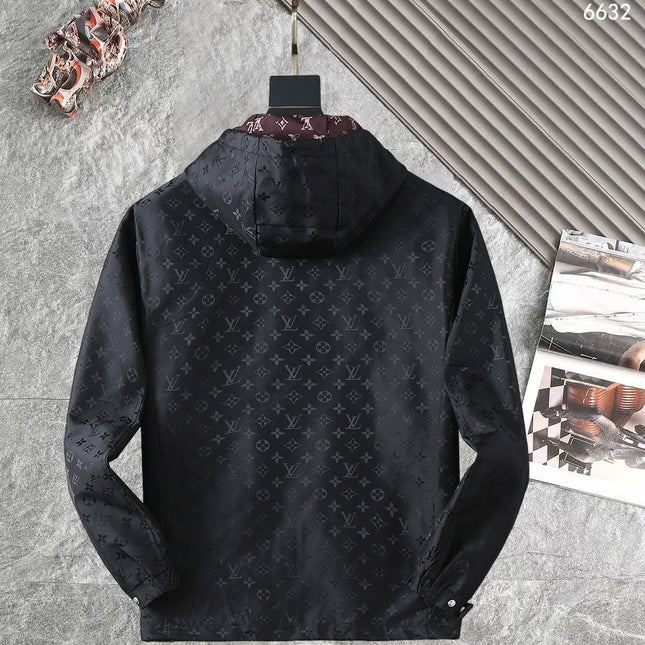 LV BLACK AND WINE RED TRIM MONOGRAM HOODED JACKET 238984