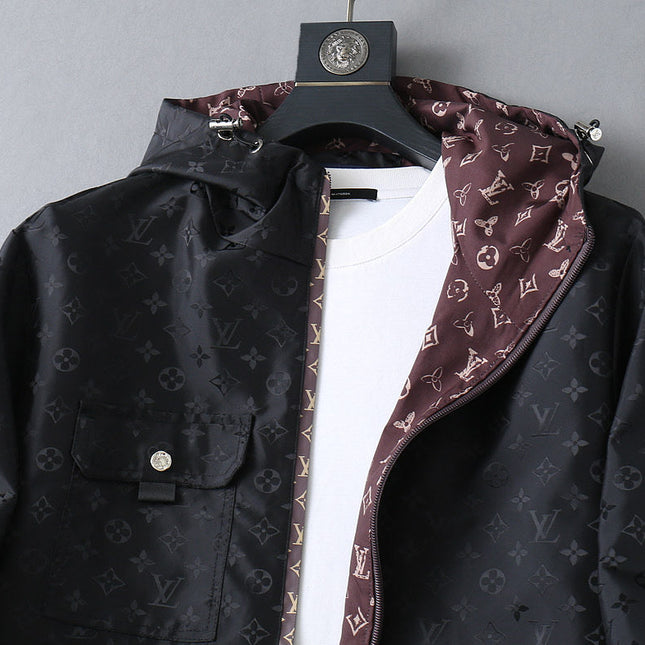 LV BLACK AND WINE RED TRIM MONOGRAM HOODED JACKET 238984