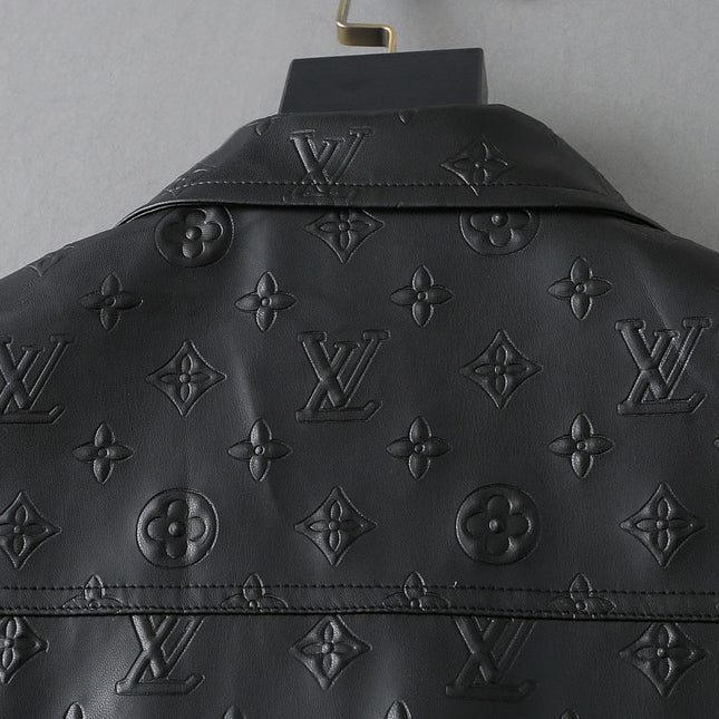 LV SHIRT JACKET IN BLACK CALFSKIN EMBOSSED LOGO 238988