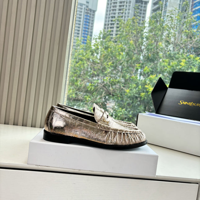 YSL 25S LOAFERS IN GOLD LAMBSKIN
