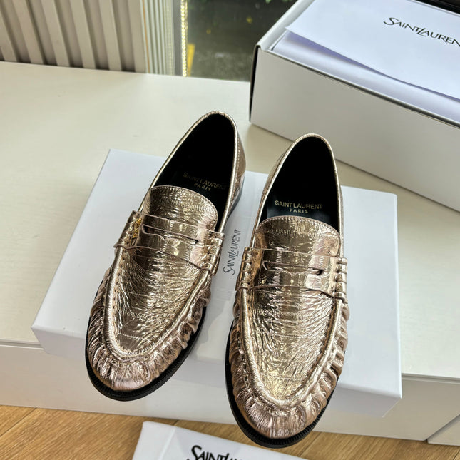 YSL 25S LOAFERS IN GOLD LAMBSKIN