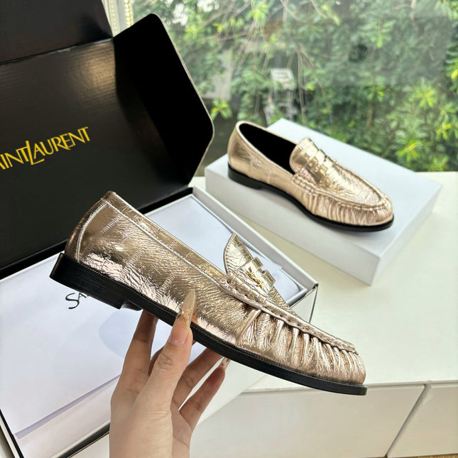 YSL 25S LOAFERS IN GOLD LAMBSKIN