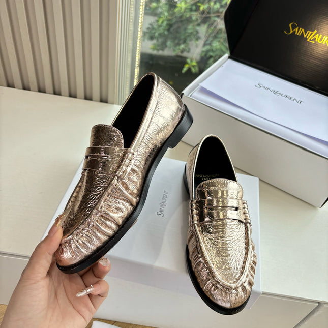 YSL 25S LOAFERS IN GOLD LAMBSKIN
