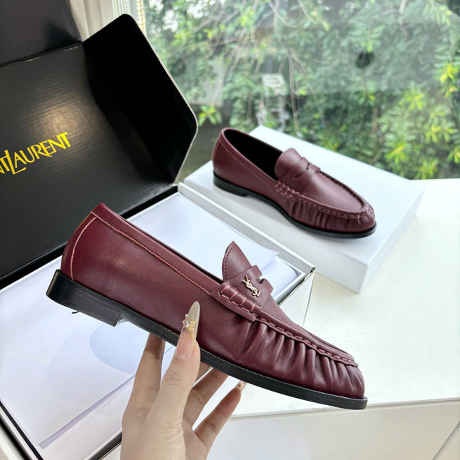 YSL 25S LOAFERS IN DARK RED LAMBSKIN