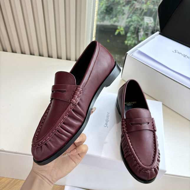 YSL 25S LOAFERS IN DARK RED LAMBSKIN