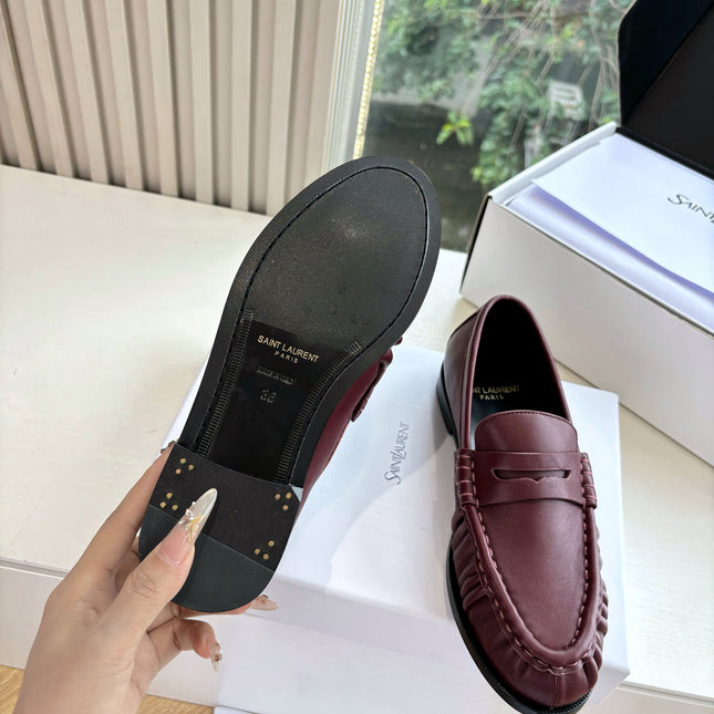 YSL 25S LOAFERS IN DARK RED LAMBSKIN