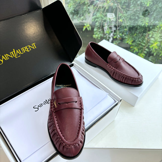 YSL 25S LOAFERS IN DARK RED LAMBSKIN