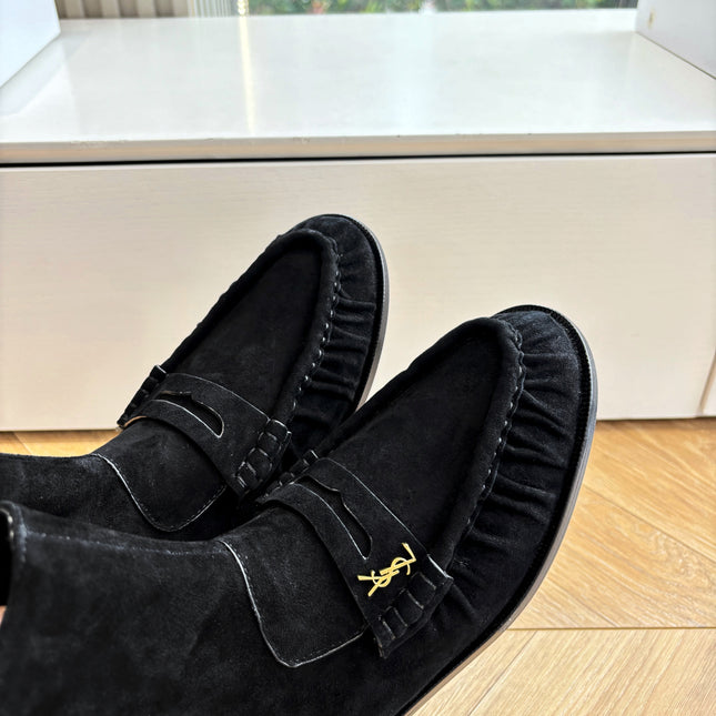 YSL 25S ANKLE FLAT BOOTS IN BLACK SUEDE WITH SIDE ZIPPER