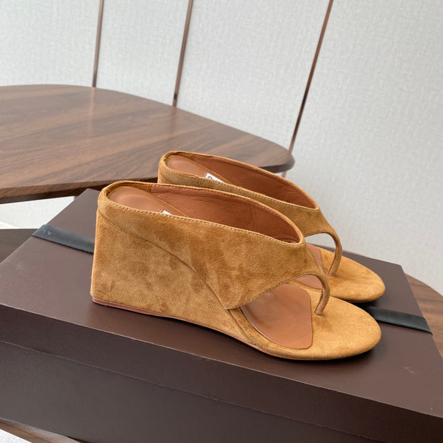ALAIA WEDGE THONG SANDALS 25S IN BURNT ORANGE SUEDE
