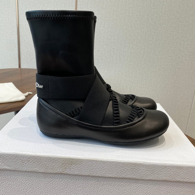 DIOR 25S STRETCH BALLET BOOTS IN BLACK FULL CALFSKIN