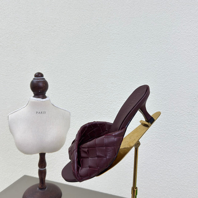 BLINK HIGH 5 CM MULE IN MAHOGANY RED INTRECCIATO LEATHER