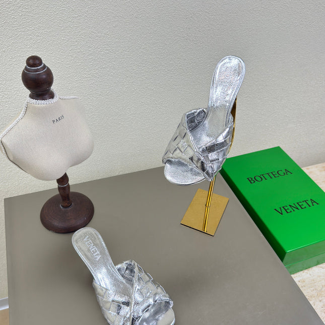 BLINK HIGH 5 CM MULE IN SILVER INTRECCIATO LEATHER