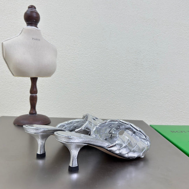 BLINK HIGH 5 CM MULE IN SILVER INTRECCIATO LEATHER