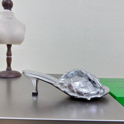 BLINK HIGH 5 CM MULE IN SILVER INTRECCIATO LEATHER