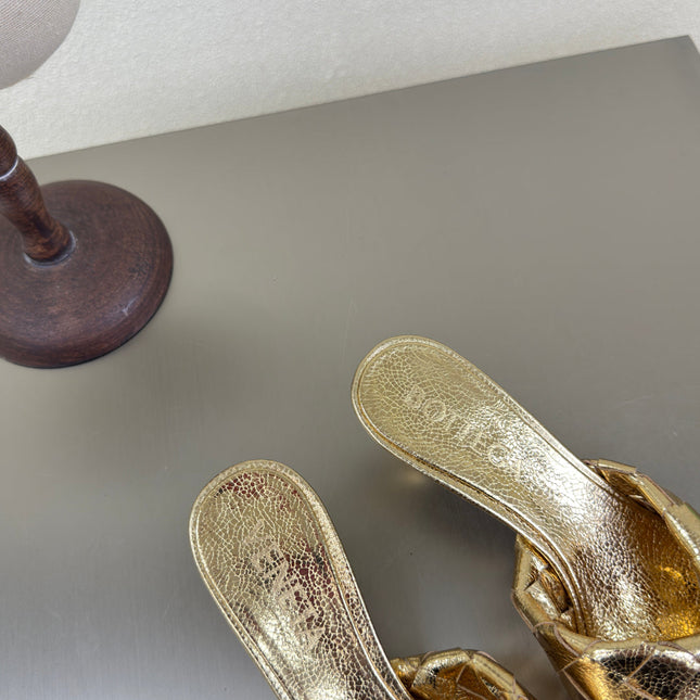 BLINK HIGH 5 CM MULE IN GOLD INTRECCIATO LEATHER