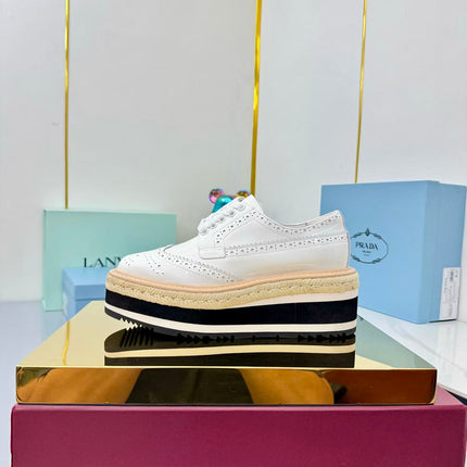 PRADA 25S FLAT WEDGE SHOES 60MM IN WHITE CALFSKIN