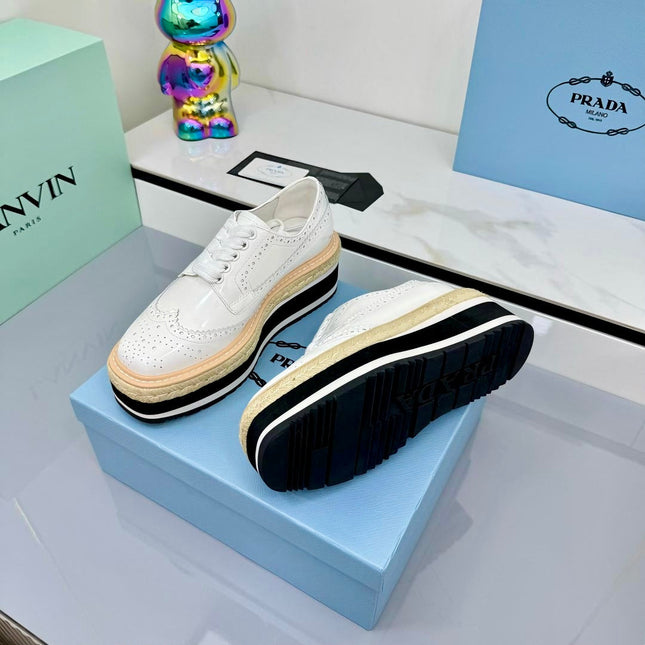 PRADA 25S FLAT WEDGE SHOES 60MM IN WHITE CALFSKIN