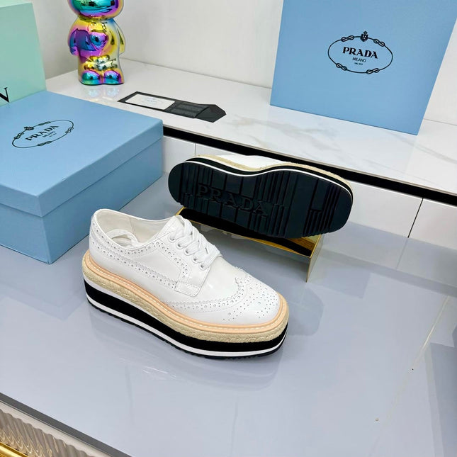 PRADA 25S FLAT WEDGE SHOES 60MM IN WHITE CALFSKIN