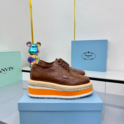 PRADA 25S FLAT WEDGE SHOES 60MM IN DARK BROWN CALFSKIN