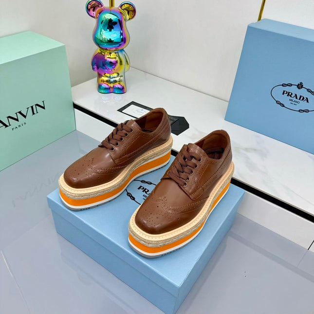 PRADA 25S FLAT WEDGE SHOES 60MM IN DARK BROWN CALFSKIN