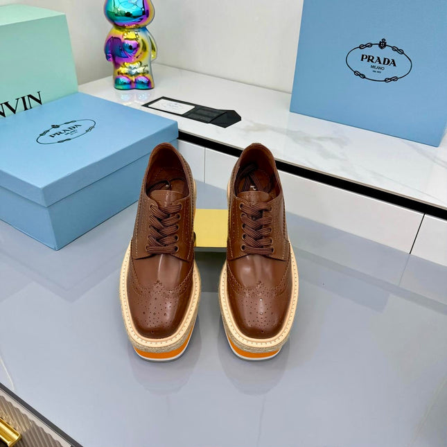 PRADA 25S FLAT WEDGE SHOES 60MM IN DARK BROWN CALFSKIN