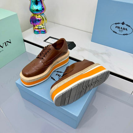 PRADA 25S FLAT WEDGE SHOES 60MM IN DARK BROWN CALFSKIN