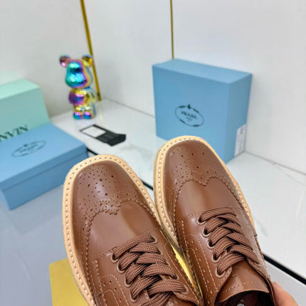 PRADA 25S FLAT WEDGE SHOES 60MM IN DARK BROWN CALFSKIN