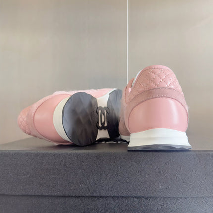 CHANEL 25S SNEAKERS 20MM IN LIGHT PINK CALFSKIN AND SUEDE