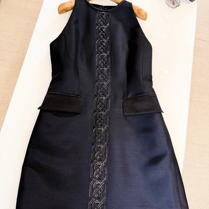 HERMES 25S SLEEVELESS EMBROIDERED SILK DRESS 318