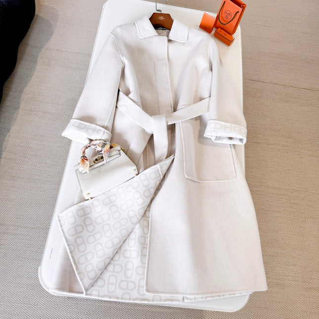 HERMES 25S BELTED CASHMERE PEACOAT 268