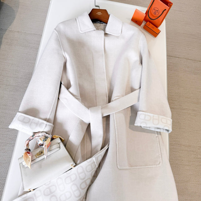 HERMES 25S BELTED CASHMERE PEACOAT 268