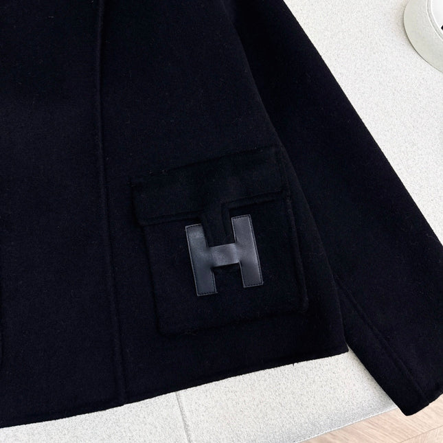 HERMES 25S DOUBLE-FACED WOOL STAND-COLLAR COAT 187