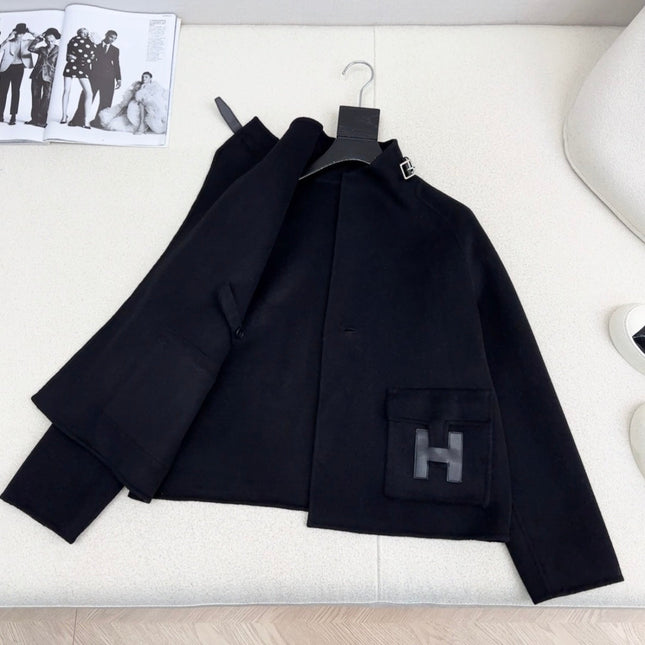 HERMES 25S DOUBLE-FACED WOOL STAND-COLLAR COAT 187