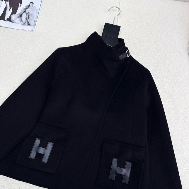 HERMES 25S DOUBLE-FACED WOOL STAND-COLLAR COAT 187