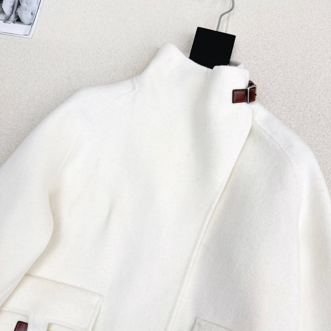 HERMES 25S DOUBLE-FACED WOOL STAND-COLLAR COAT 188