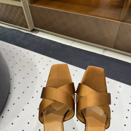 OPYUM HIGH MULES IN BROWNIE SILK