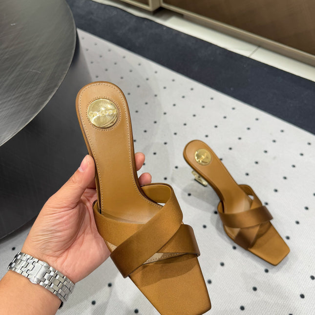 OPYUM HIGH MULES IN BROWNIE SILK