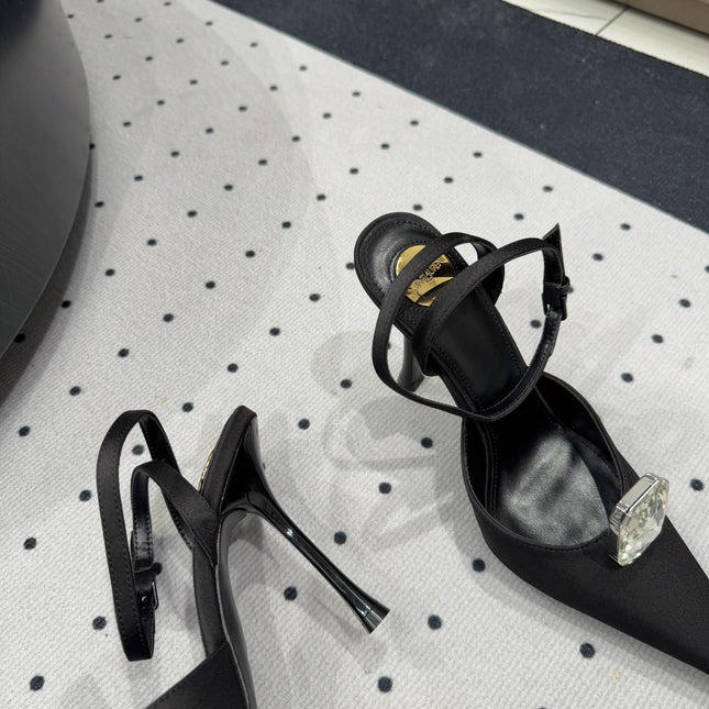 HARLOW PUMPS IN BLACK SATIN CREPE AND CRYSTALS