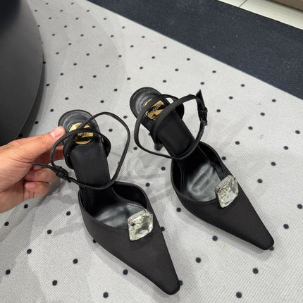 HARLOW PUMPS IN BLACK SATIN CREPE AND CRYSTALS