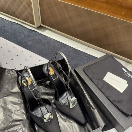 HARLOW PUMPS IN BLACK SATIN CREPE AND CRYSTALS