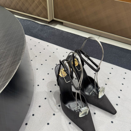 HARLOW PUMPS IN BLACK SATIN CREPE AND CRYSTALS