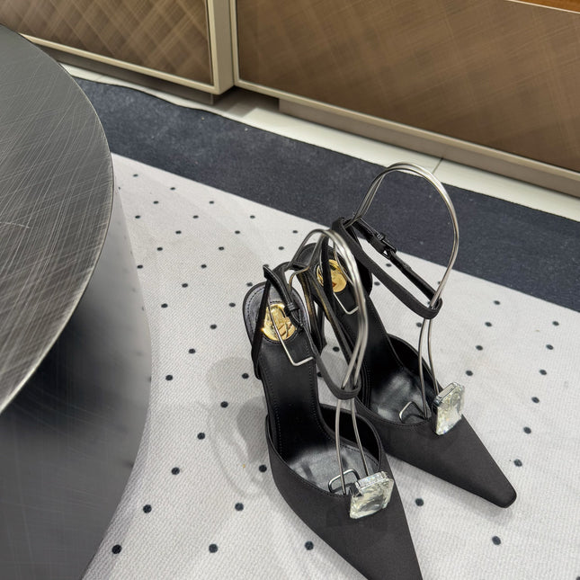 HARLOW PUMPS IN BLACK SATIN CREPE AND CRYSTALS